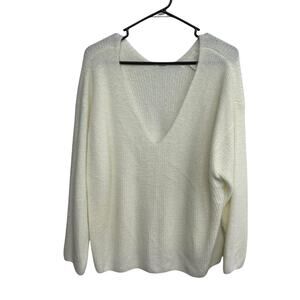 Clean Girl Fuzzy Knit Sweater H&M Ivory V-Neck Minimalist Fall XL